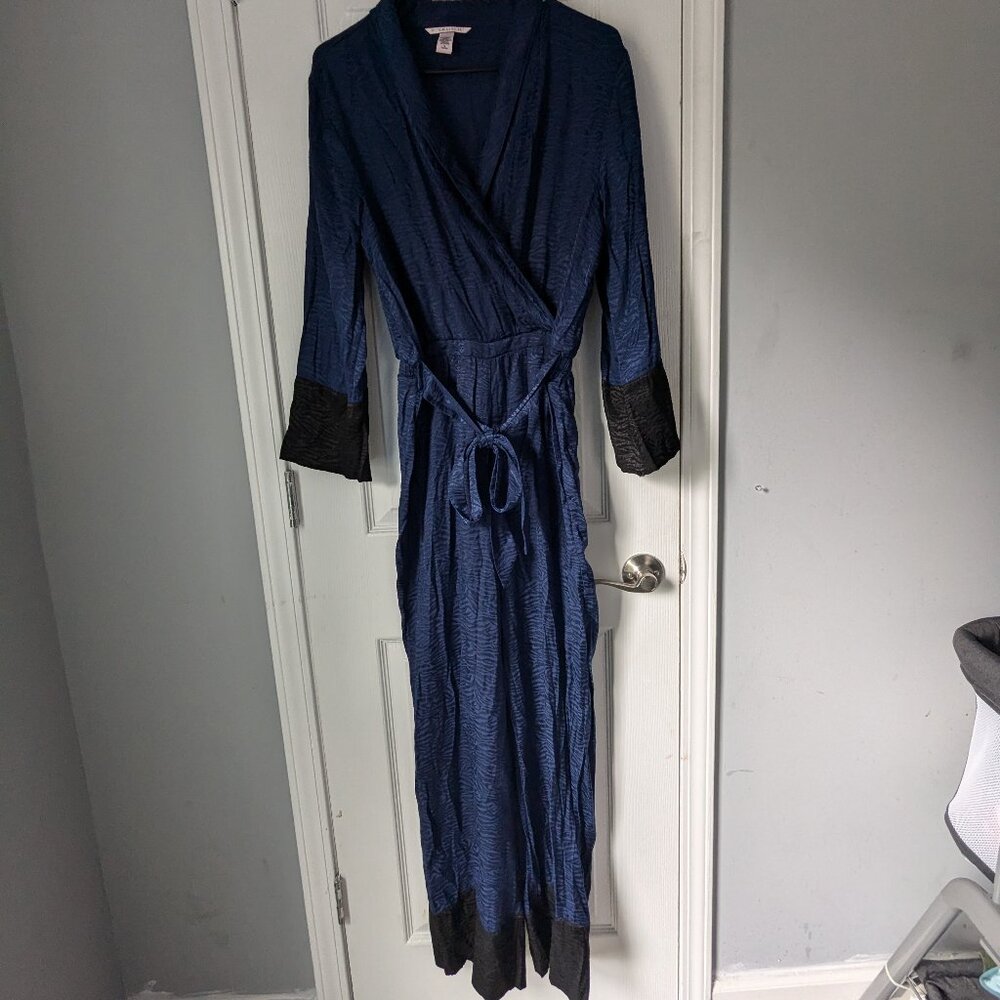 Victoria Secret Romper, Navy and Black w Animal Print, Waist Tie, Size M